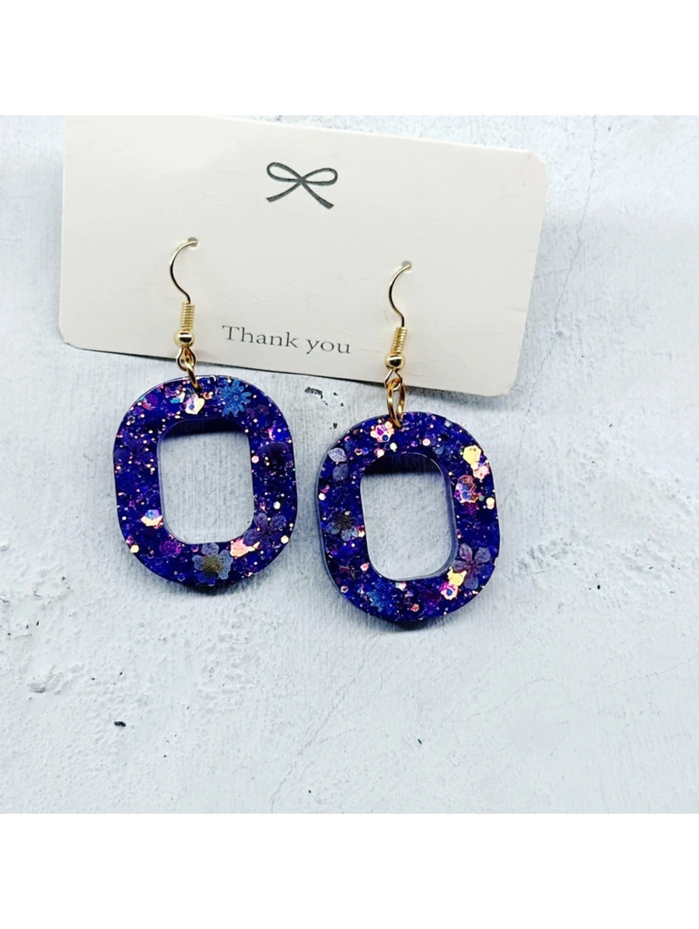 3136mc. Purple Resin Bling Earrings